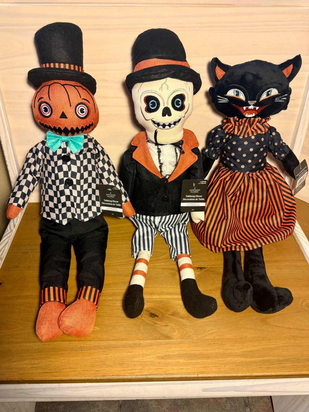 Halloween Plush Decor Trio Ashland Vintage Spirits Cat Skeleton Pumpkin